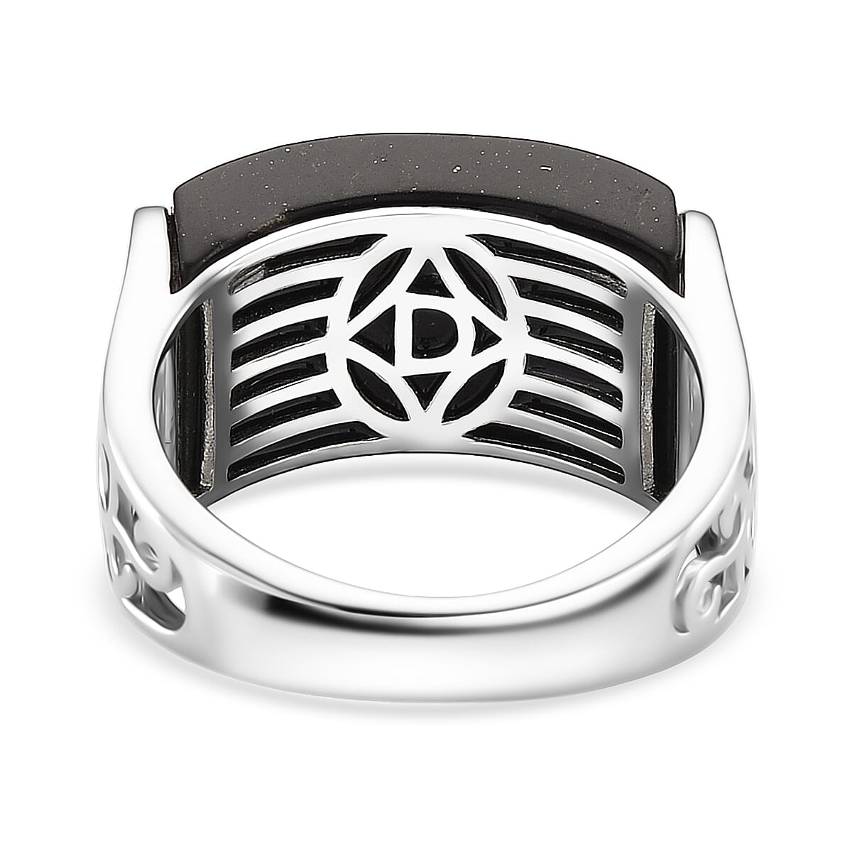 D'Joy Natural Shungite Solitaire Ring in Rhodium Overlay Sterling Silver 12.00 Ct.