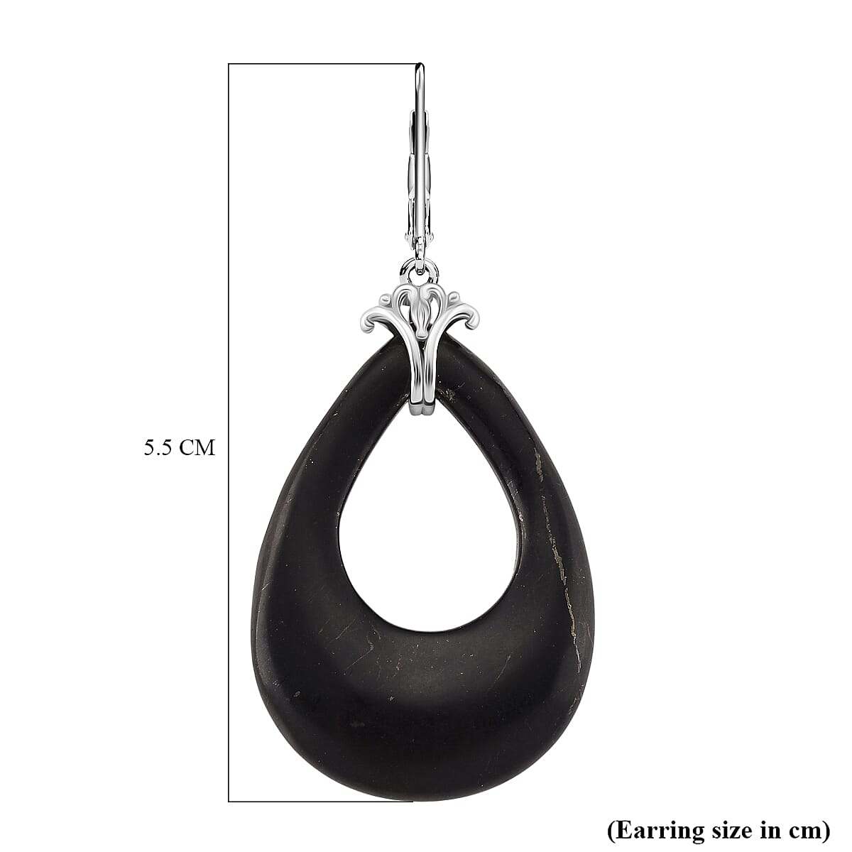 D'joy Natural Shungite Dangle Earring with Lever Back in Rhodium Overlay Sterling Silver 39.00 Ct.