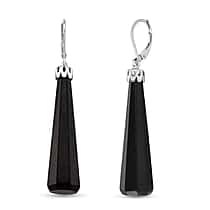 D'joy Natural Shungite Dangle Earring with Lever Back in Rhodium Overlay Sterling Silver 49.60 Ct.