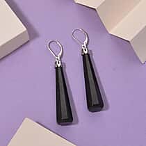 D'joy Natural Shungite Dangle Earring with Lever Back in Rhodium Overlay Sterling Silver 49.60 Ct.
