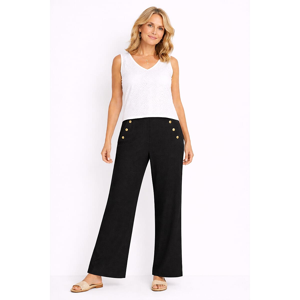 Anonymous Wide Leg Trouser With Gold Button