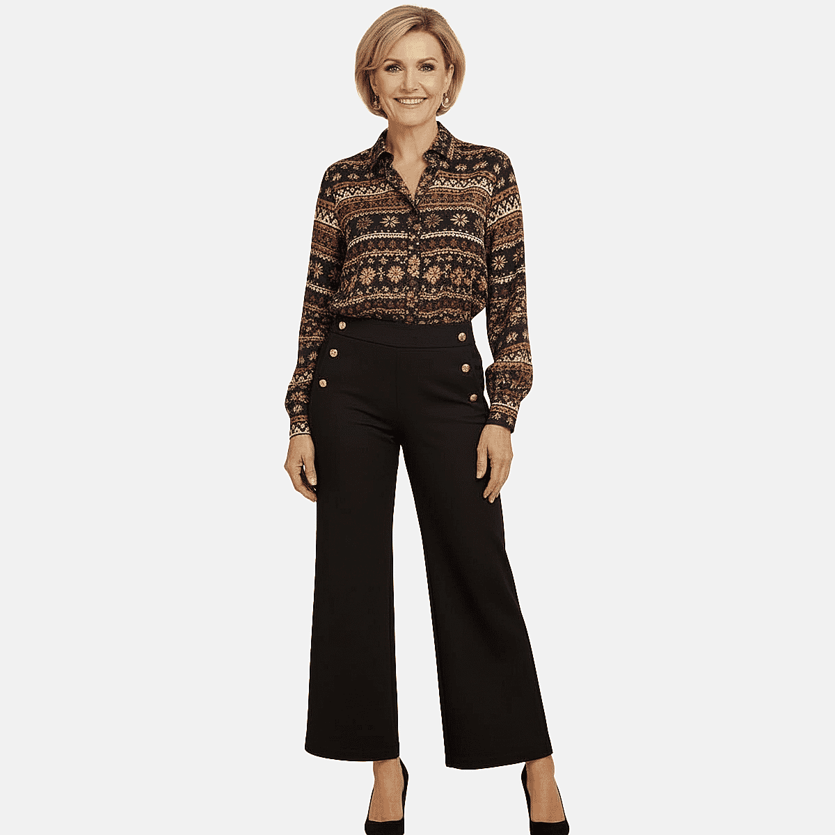 Anonymous Wide Leg Trouser With Gold Button (Size 18) - Black