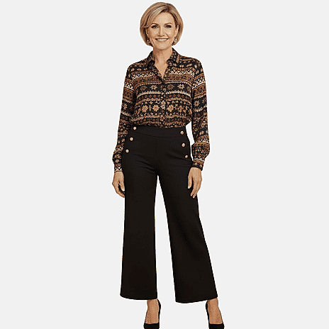 Anonymous Wide Leg Trouser With Gold Button (Size 18) - Black