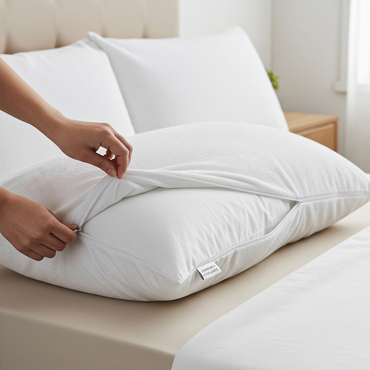 Set of 2 Terry Towelling Water Proof Pillow Protectors (74x48cm) - White