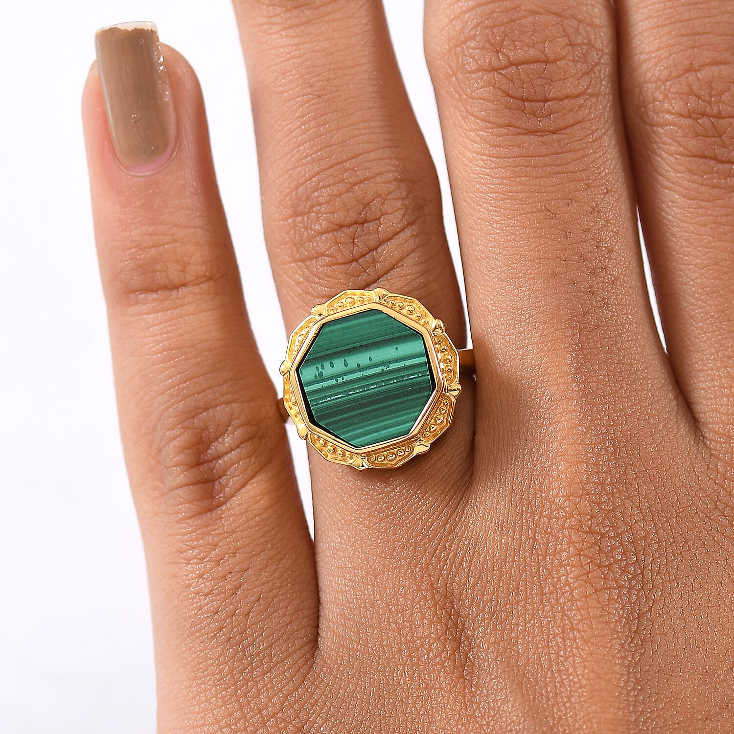 EverTrue Malachite Octillion Solitaire Ring in Yellow Gold Plated 10.54 Ct.