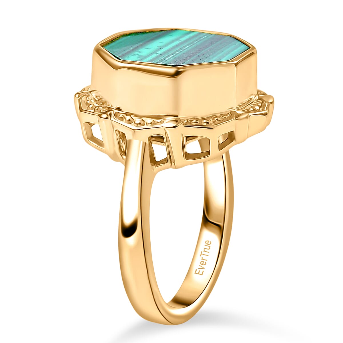EverTrue Malachite Octillion Solitaire Ring in Yellow Gold Plated 10.54 Ct.