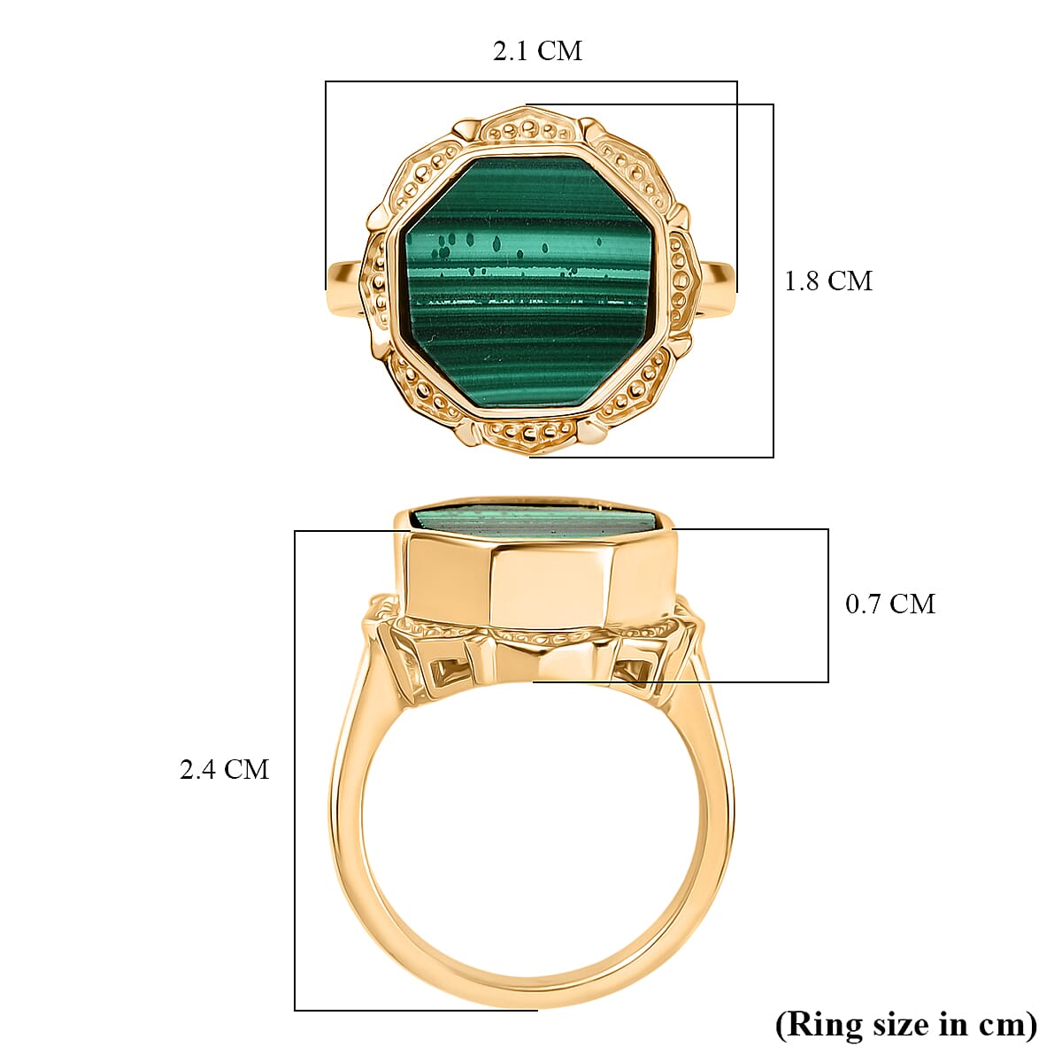 EverTrue Malachite Octillion Solitaire Ring in Yellow Gold Plated 10.54 Ct.