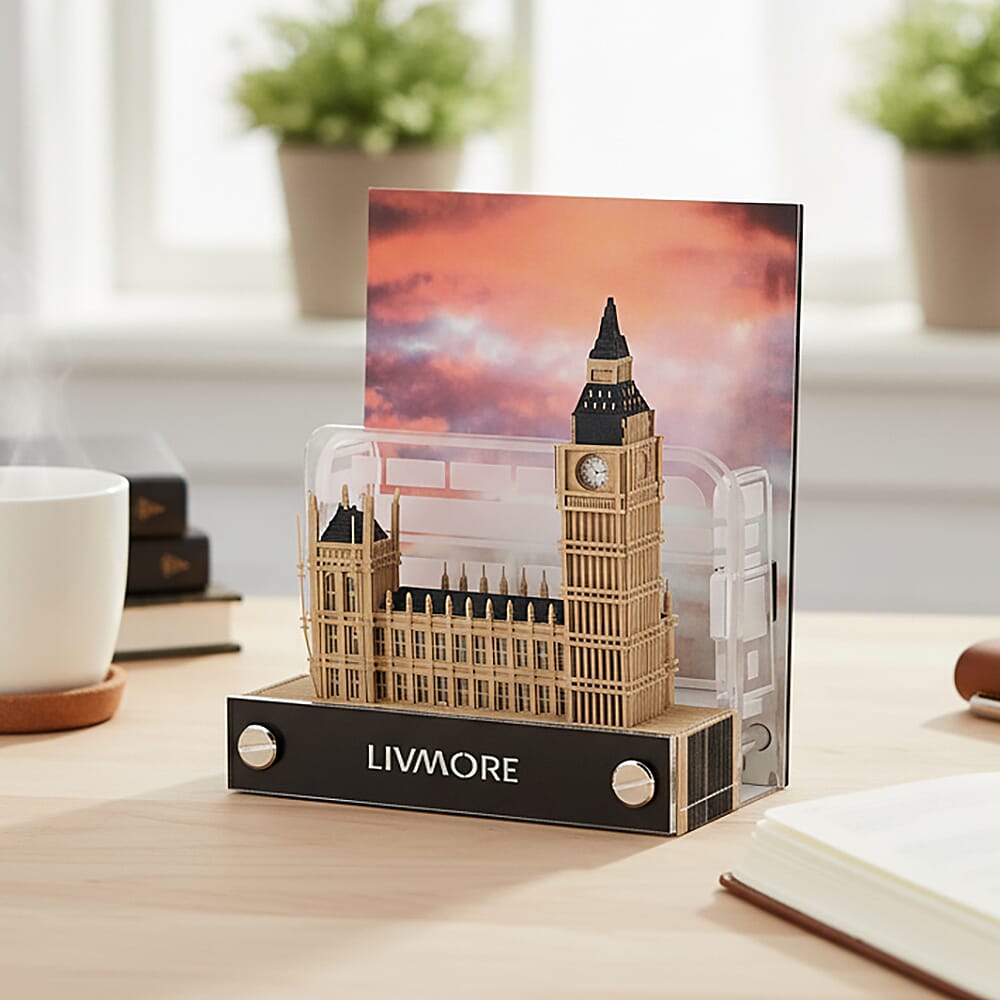 LIVMORE 2026 Big Ben Sculpture Calendar & Acrylic Pen Holder - Brown