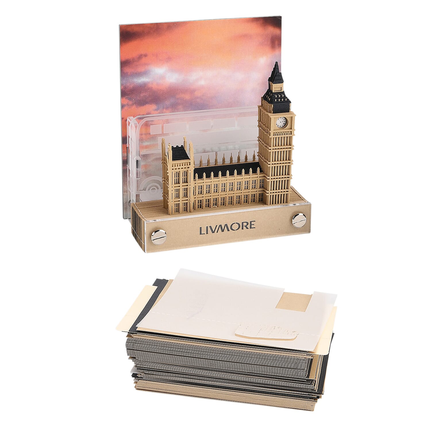LIVMORE 2026 Big Ben Sculpture Calendar & Acrylic Pen Holder - Brown