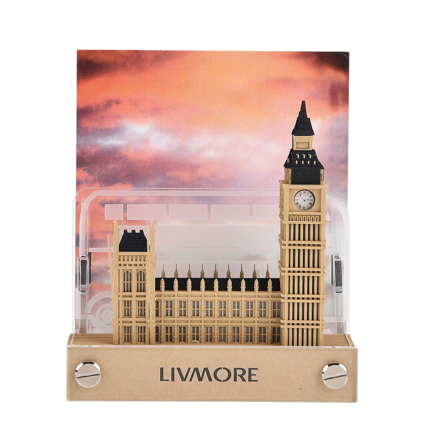 LIVMORE 2026 Big Ben Sculpture Calendar & Acrylic Pen Holder - Brown