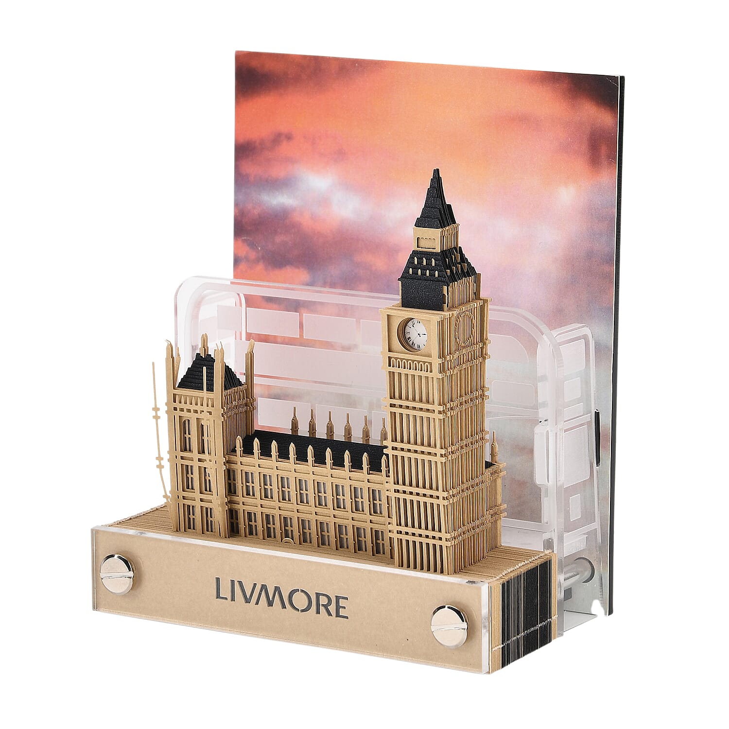 LIVMORE 2026 Big Ben Sculpture Calendar & Acrylic Pen Holder - Brown