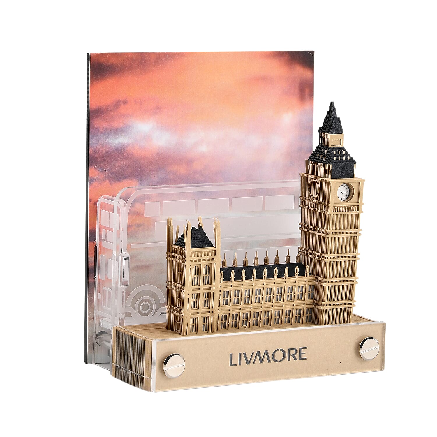 LIVMORE 2026 Big Ben Sculpture Calendar & Acrylic Pen Holder - Brown