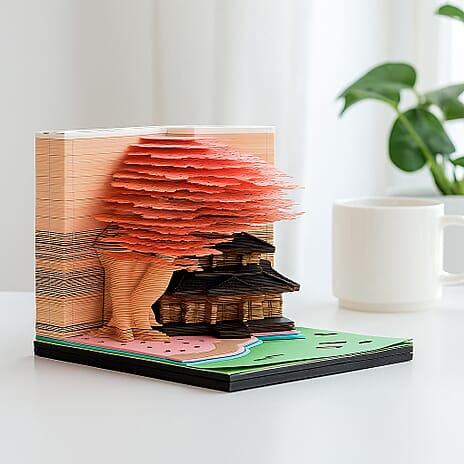 LIVMORE 2026 Tree House Sculpture Calendar & Acrylic Pen Holder - Pink