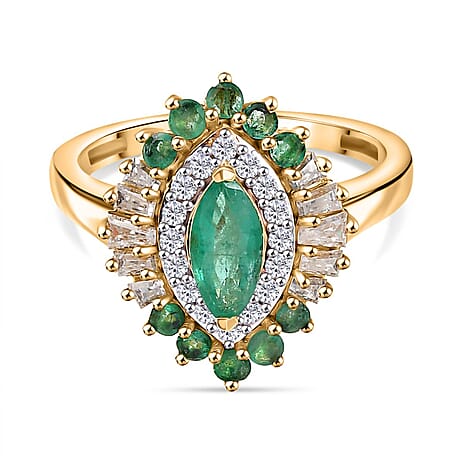 D'Joy Premium Emerald & Moissanite in 18K Vermeil Yellow Gold Plated Sterling Silver 1.40 Ct.
