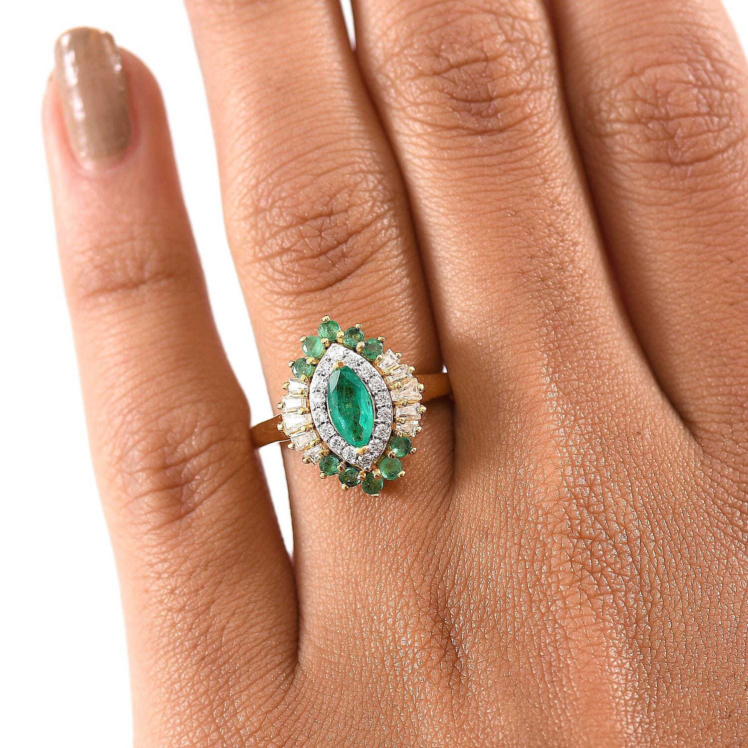 D'Joy Premium Emerald & Moissanite in 18K Vermeil Yellow Gold Plated Sterling Silver 1.40 Ct.