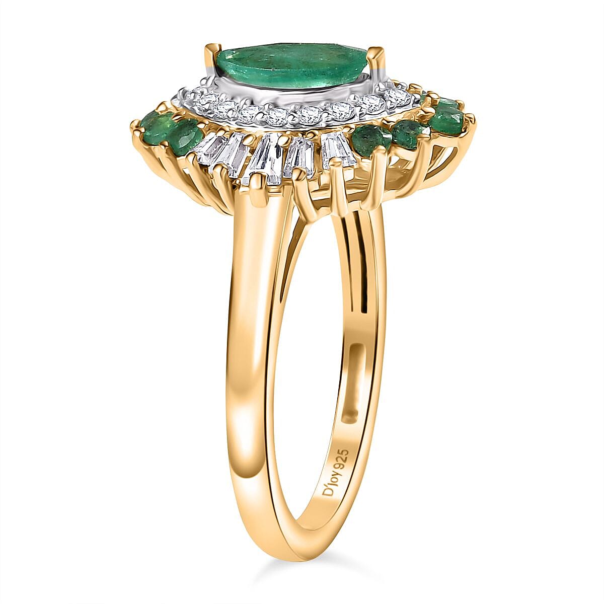 D'Joy Premium Emerald & Moissanite in 18K Vermeil Yellow Gold Plated Sterling Silver 1.40 Ct.