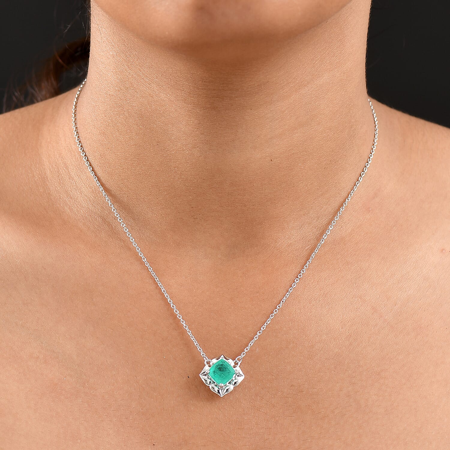 D'Joy Emeraldine Triplet Quartz Necklace (Size - 20) in Platinum Overlay Sterling Silver 2.79 Ct.