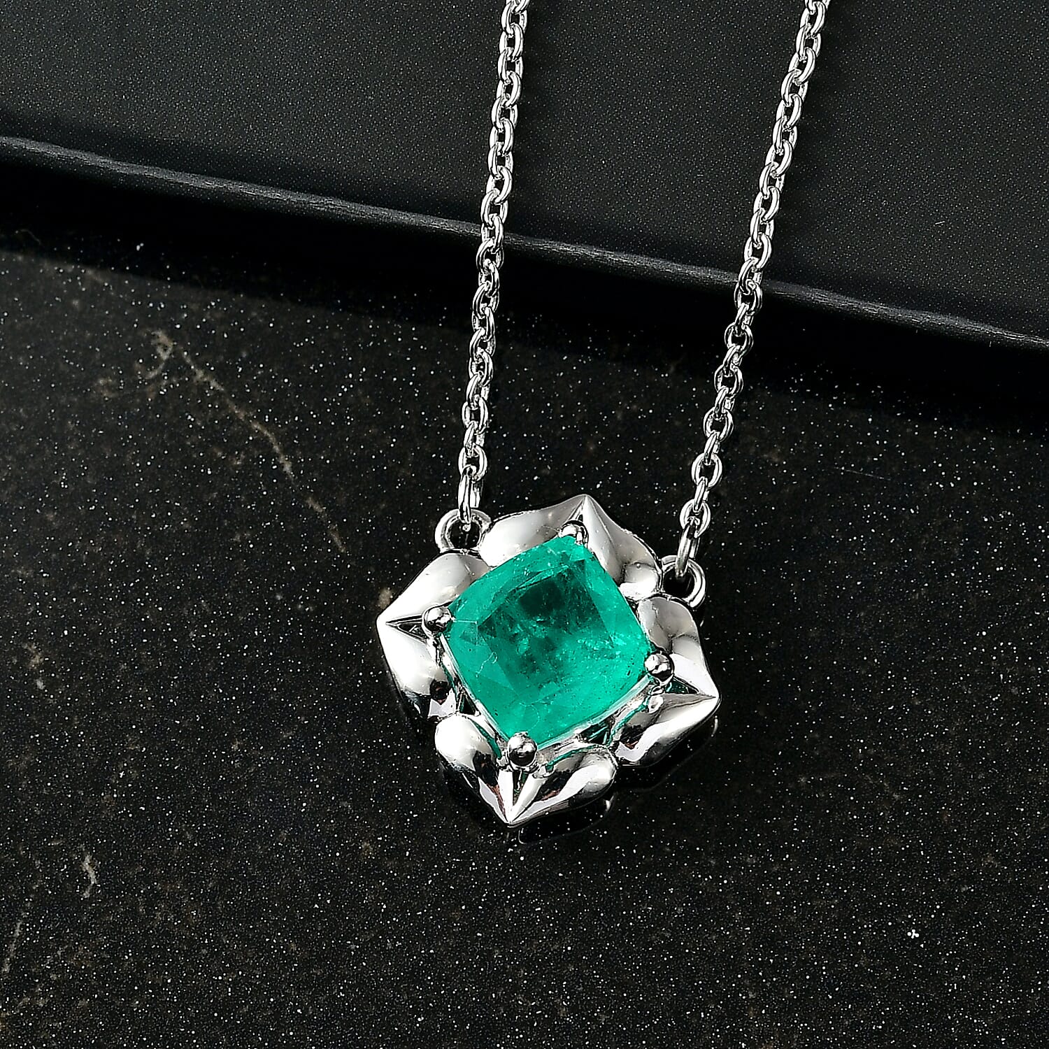 D'Joy Emeraldine Triplet Quartz Necklace (Size - 20) in Platinum Overlay Sterling Silver 2.79 Ct.