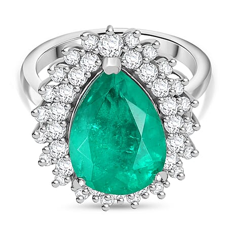D'Joy Emeraldine Triplet Quartz & White Zircon Ring in Platinum Overlay Sterling Silver 7.61 Ct.