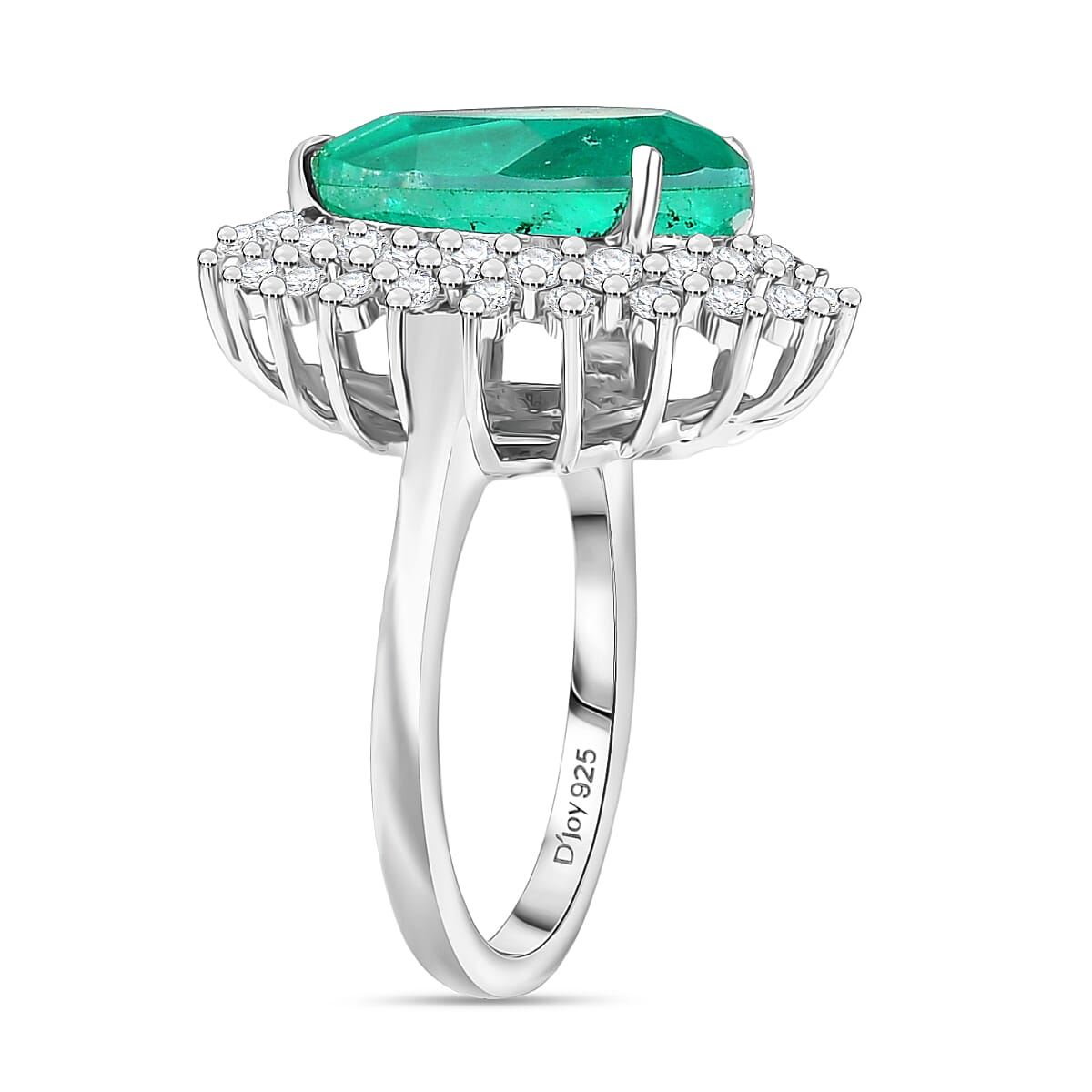D'Joy Emeraldine Triplet Quartz & White Zircon Ring in Platinum Overlay Sterling Silver 7.61 Ct.