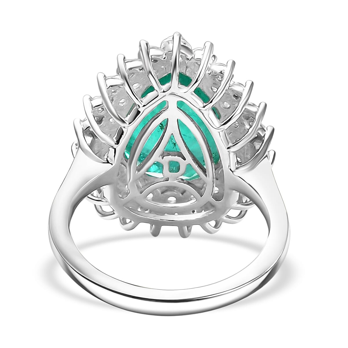 D'Joy Emeraldine Triplet Quartz & White Zircon Ring in Platinum Overlay Sterling Silver 7.61 Ct.