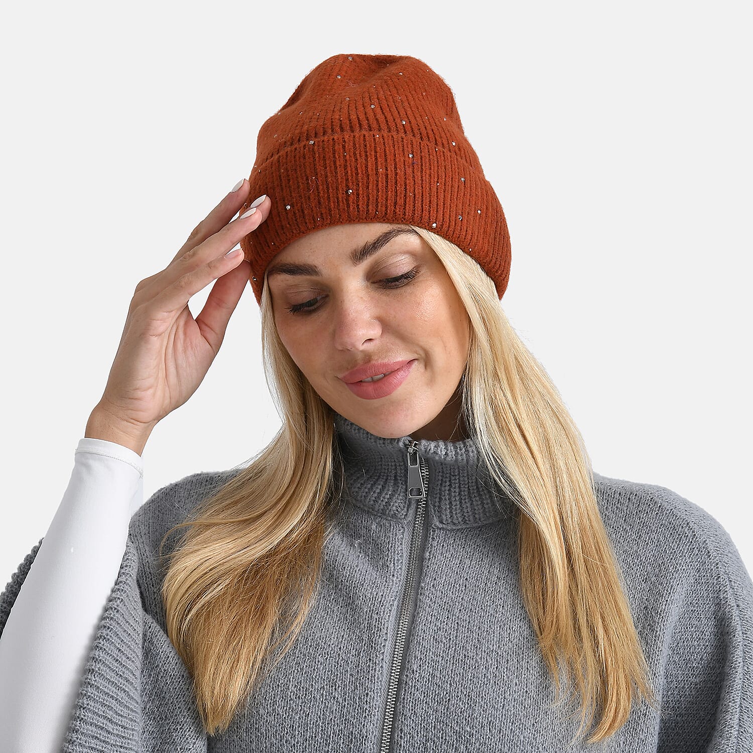 La Marey Beanie Hat (22x21 cm) - Terracotta with Stones