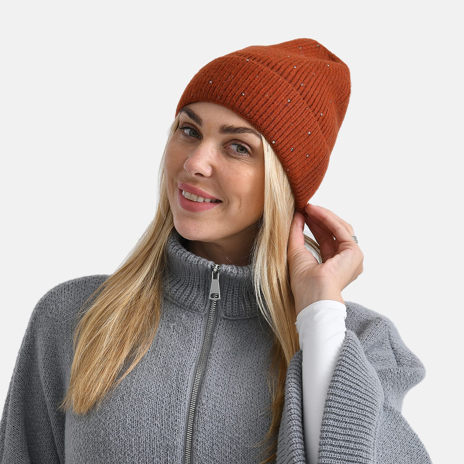 La Marey Beanie Hat (22x21 cm) - Terracotta with Stones