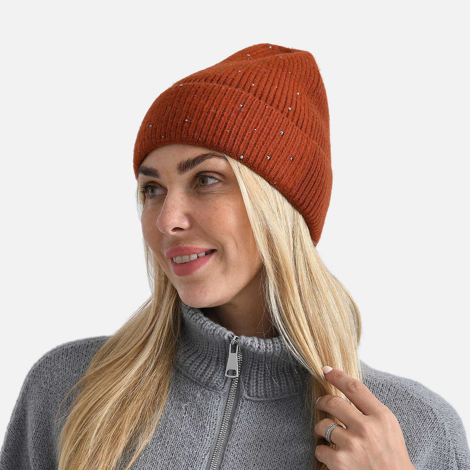 La Marey Beanie Hat (22x21 cm) - Terracotta with Stones