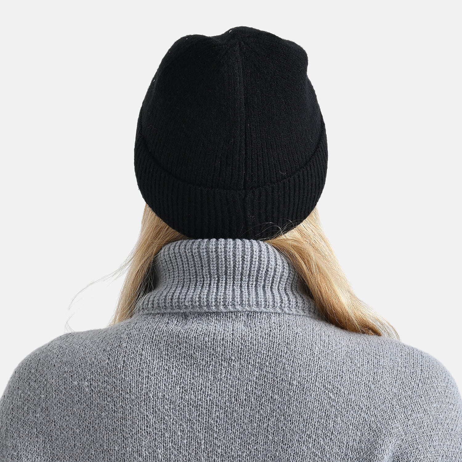 La Marey Pattern Beanie Hat (22 x 21 cm) - Black with Stones