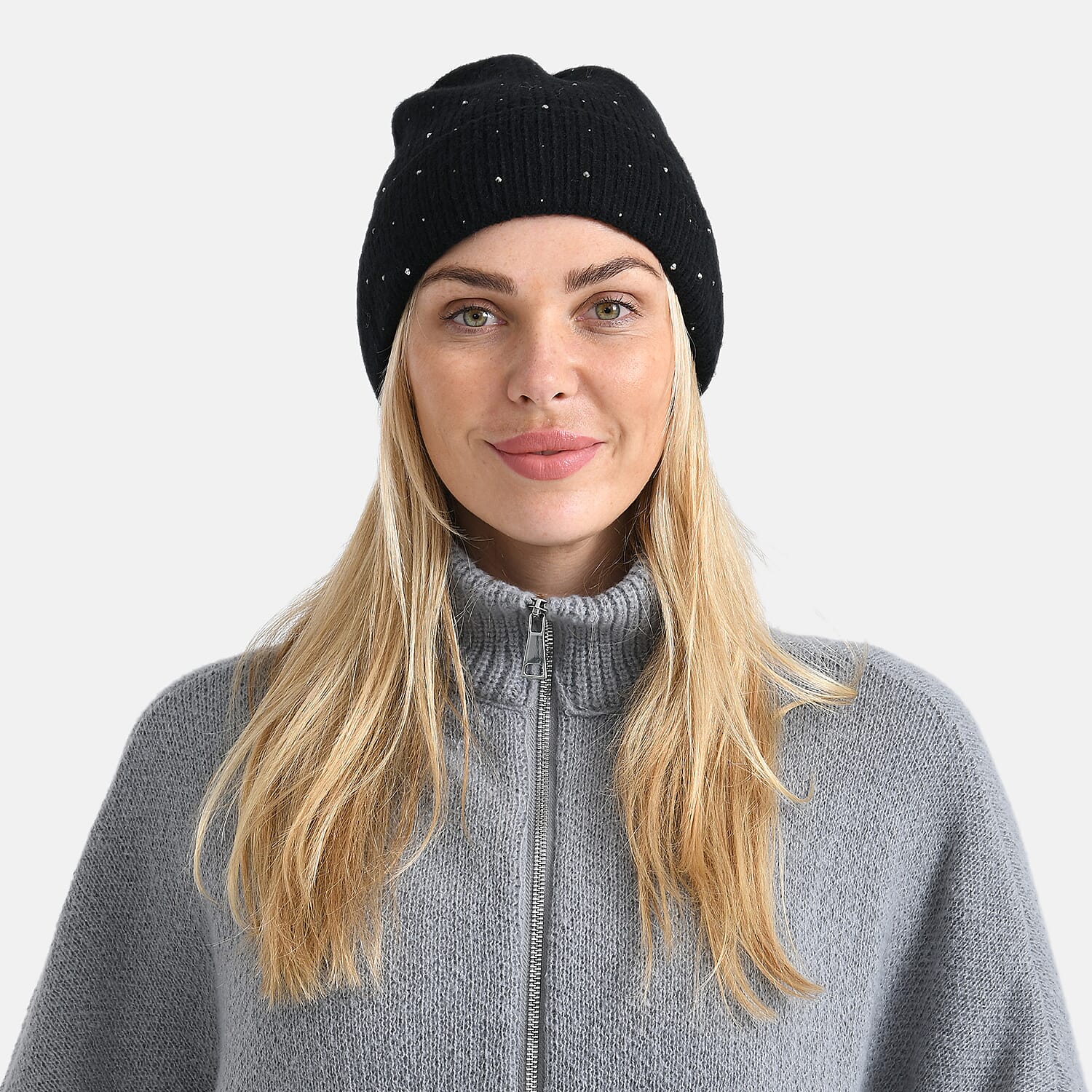 La Marey Pattern Beanie Hat (22 x 21 cm) - Black with Stones