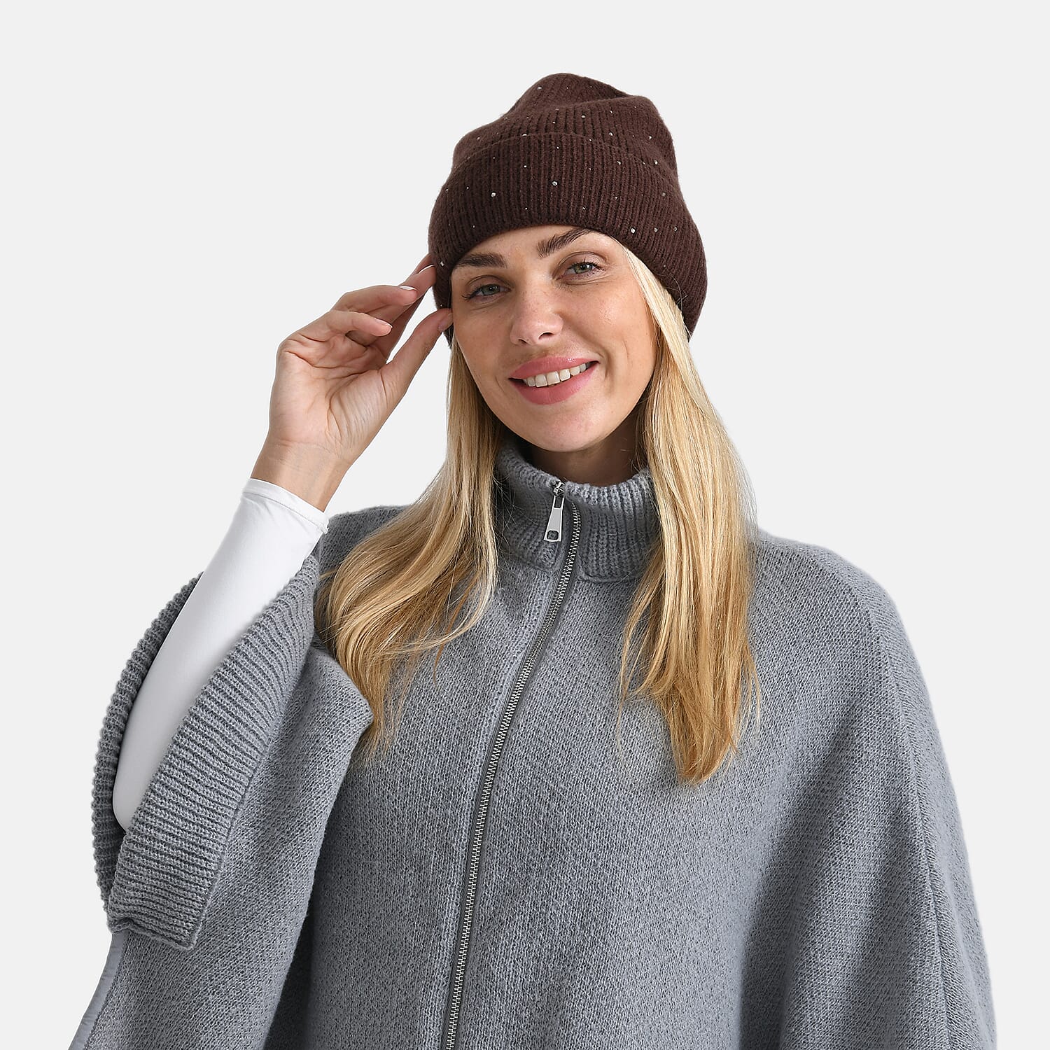 La Marey Beanie Hat (22 x 21 cm) - Brown with Stones