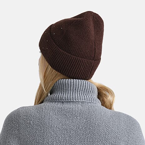 La Marey Beanie Hat (22 x 21 cm) - Brown with Stones