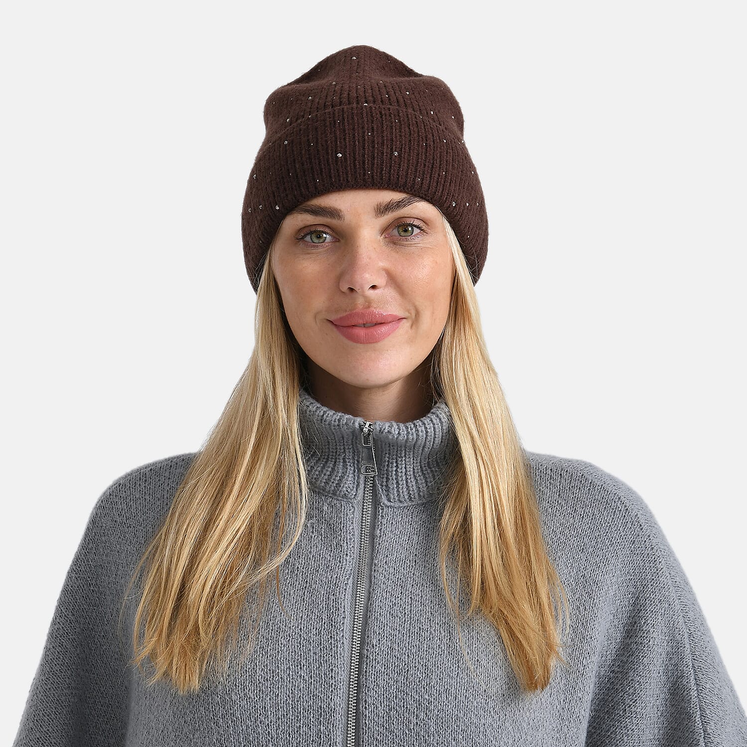 La Marey Beanie Hat (22 x 21 cm) - Brown with Stones