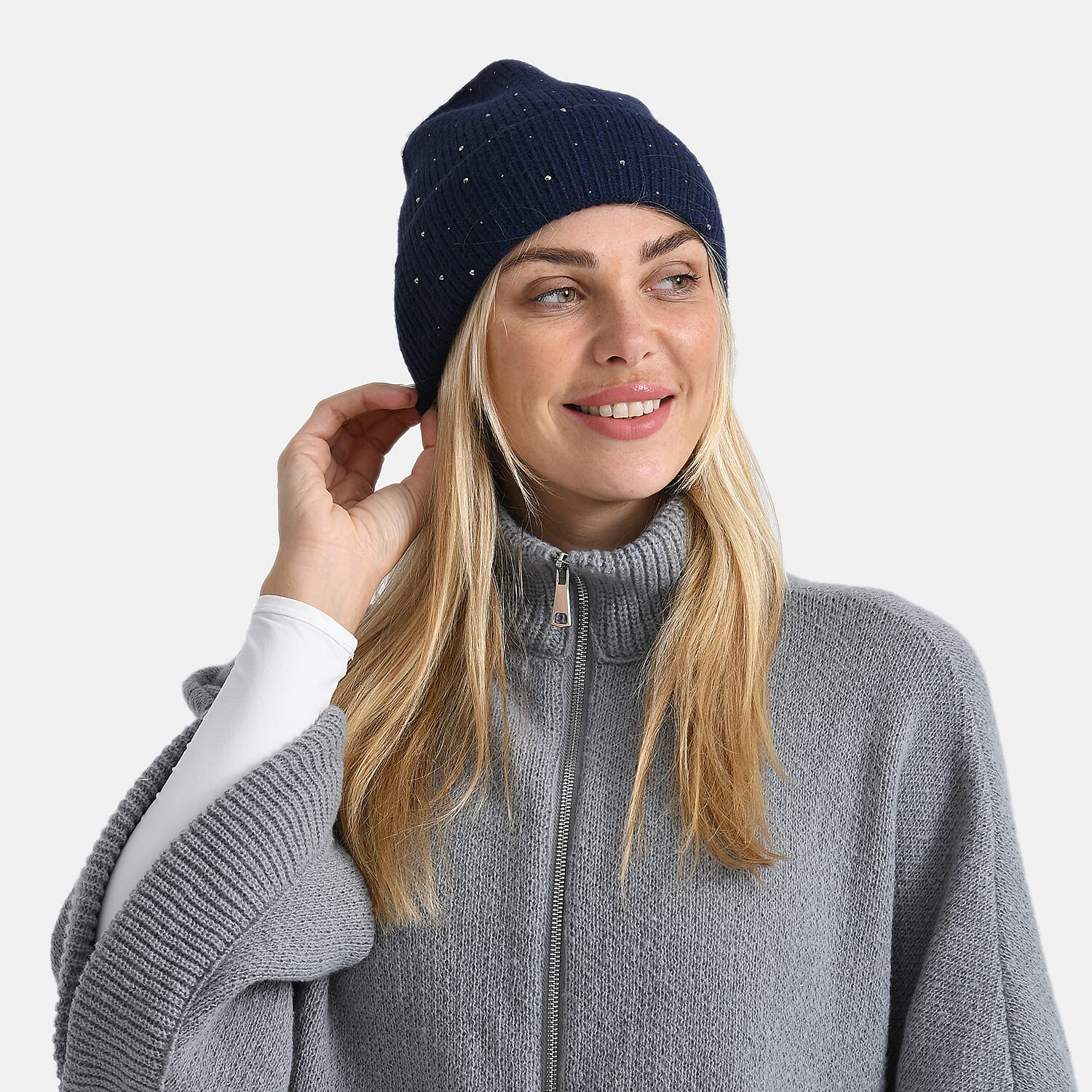 La Marey Beanie Hat (22 x 21 cm) - Navy with Stones