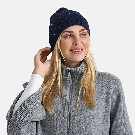 La Marey Beanie Hat (22 x 21 cm) - Navy with Stones