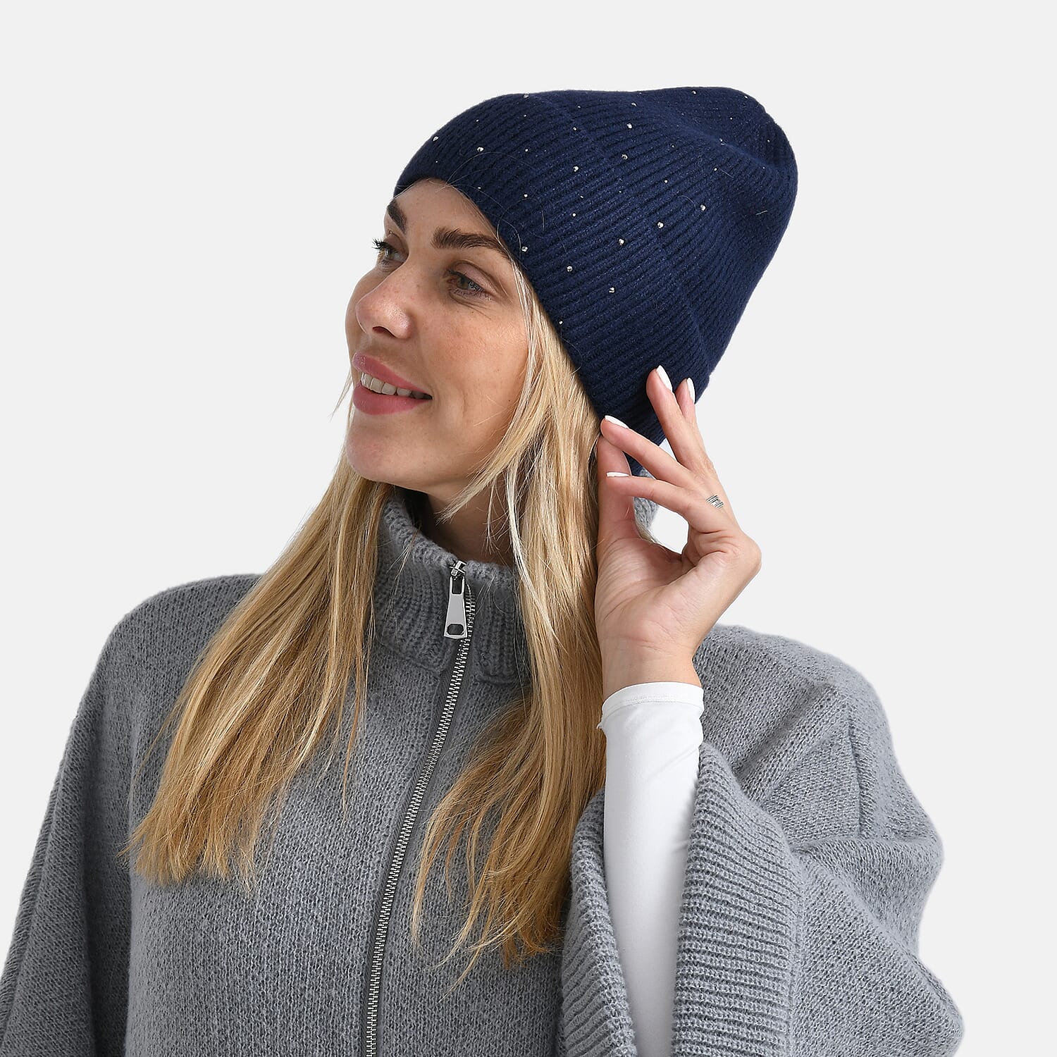 La Marey Beanie Hat (22 x 21 cm) - Navy with Stones