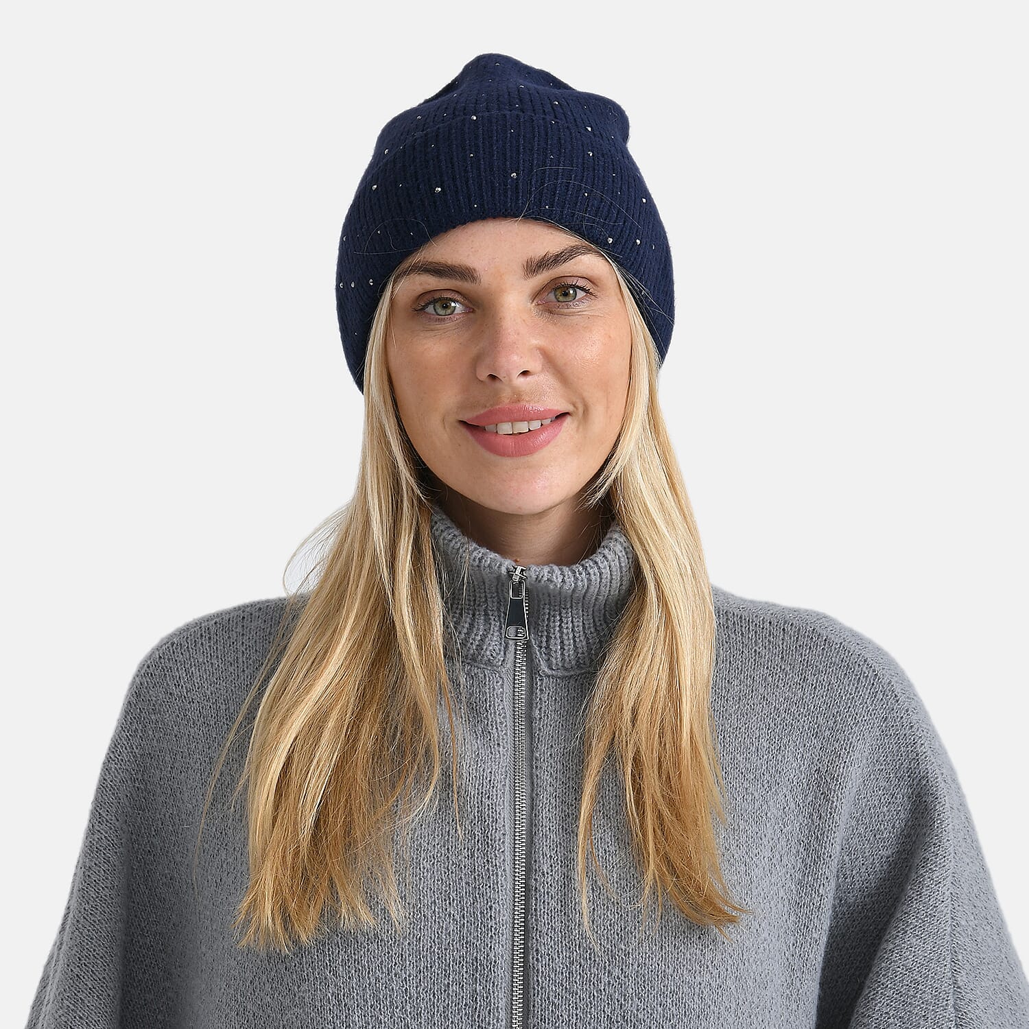 La Marey Beanie Hat (22 x 21 cm) - Navy with Stones