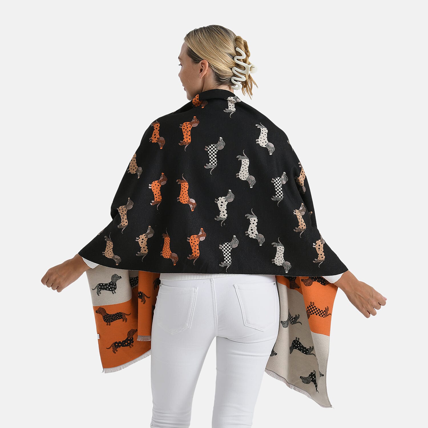 Closeout Deal- Dog Pattern Scarf (180 x 67 cm) - Black, White & Orange