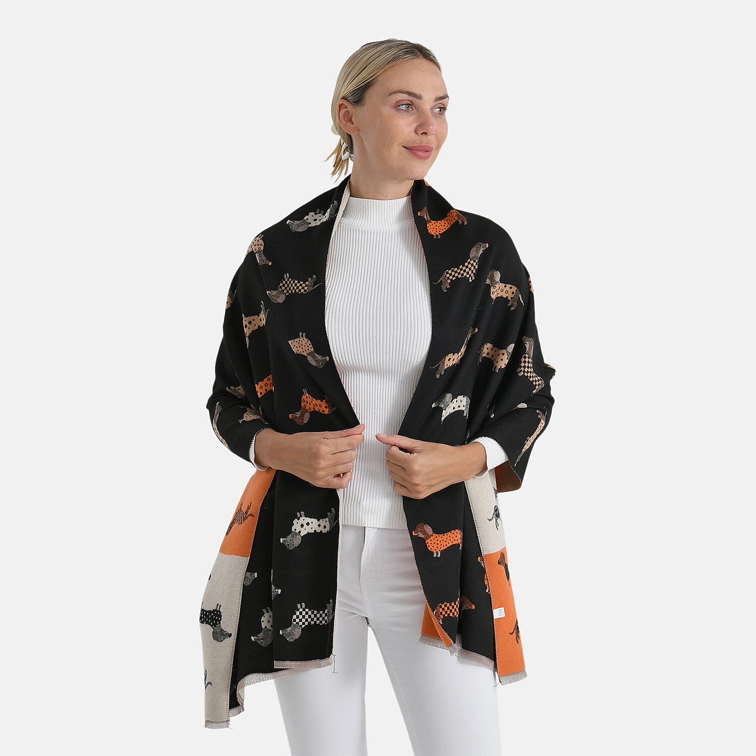 Closeout Deal- Dog Pattern Scarf (180 x 67 cm) - Black, White & Orange