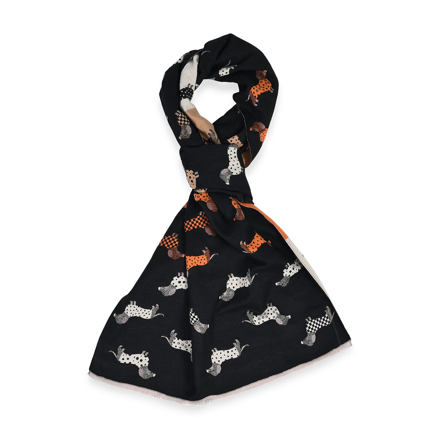 Closeout Deal- Dog Pattern Scarf (180 x 67 cm) - Black, White & Orange