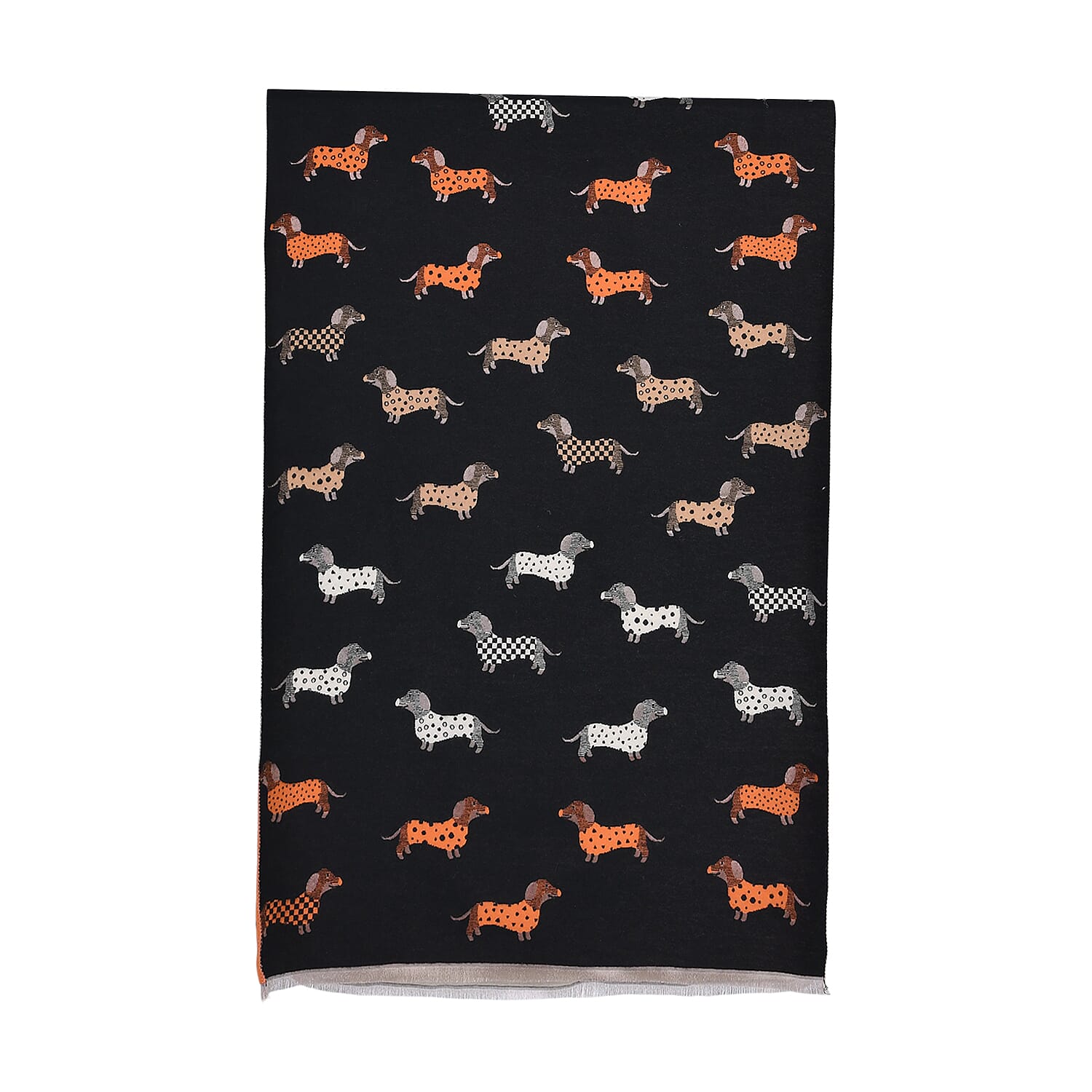 Closeout Deal- Dog Pattern Scarf (180 x 67 cm) - Black, White & Orange