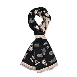 Closeout Deal- Cat Pattern Scarf (180 x 67 cm) - Black & Beige