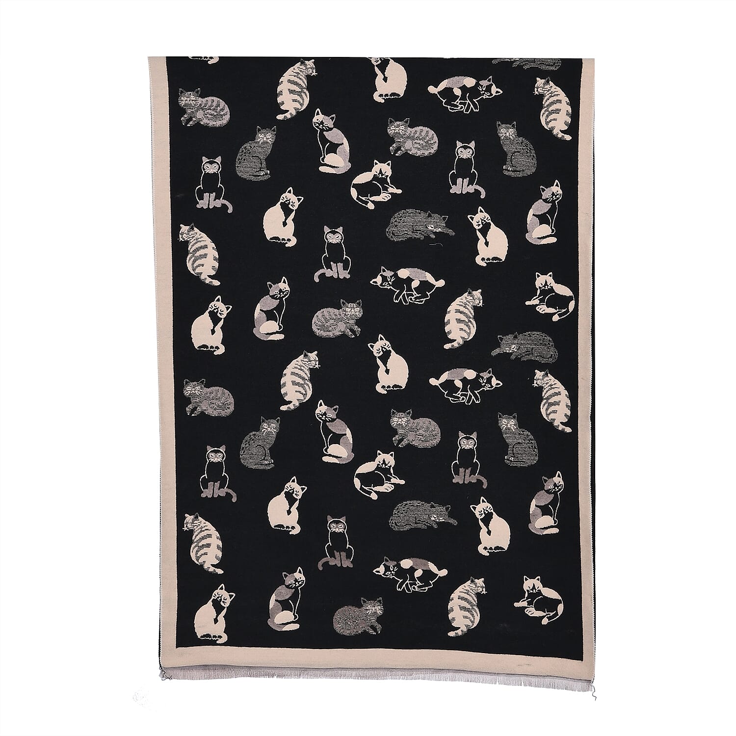 Closeout Deal- Cat Pattern Scarf (180 x 67 cm) - Black & Beige
