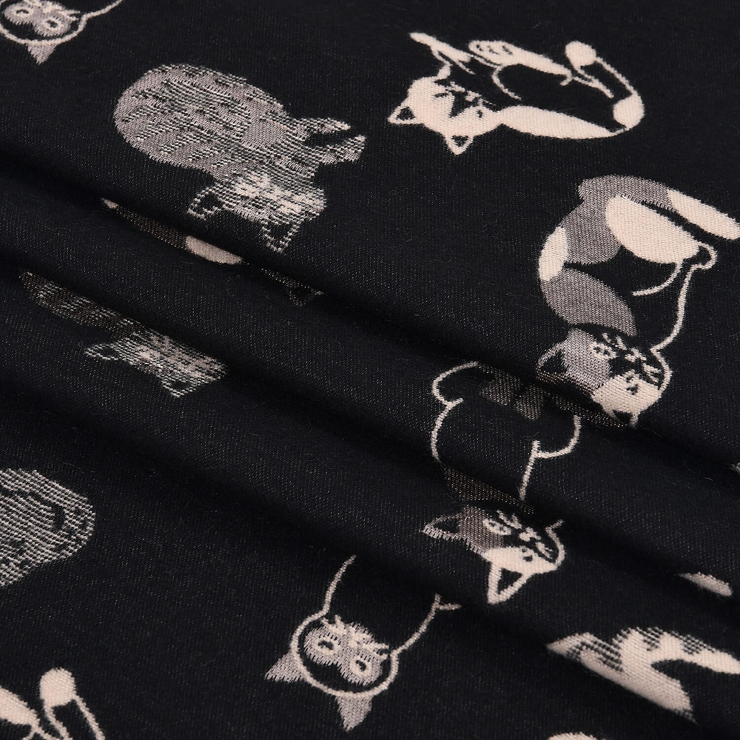 Closeout Deal- Cat Pattern Scarf (180 x 67 cm) - Black & Beige