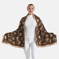 Closeout Deal- Cat Pattern Scarf (180 x 67 cm) - Black & Beige