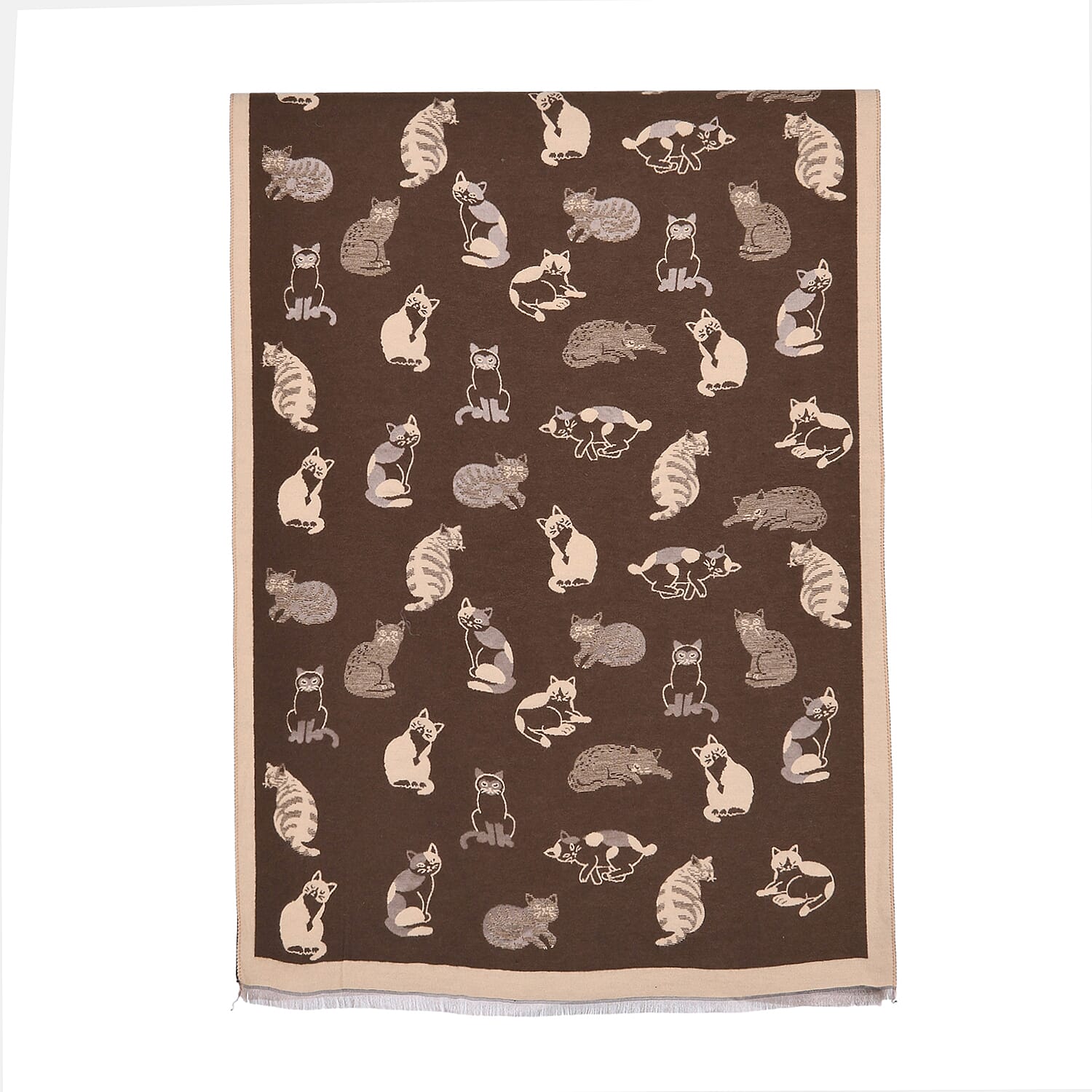 Closeout Deal- Cat Pattern Scarf (180 x 67 cm) - Brown & Beige