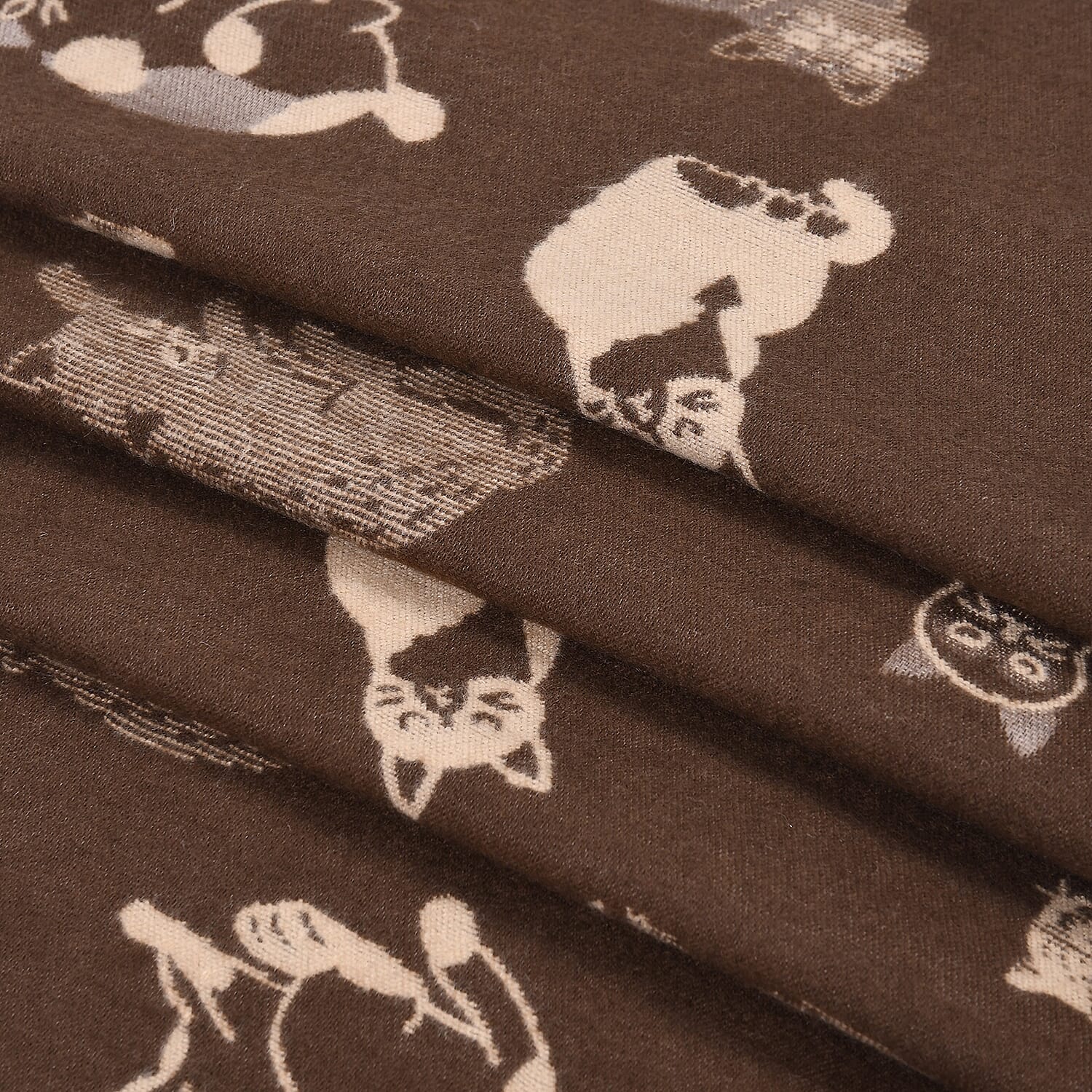 Closeout Deal- Cat Pattern Scarf (180 x 67 cm) - Brown & Beige