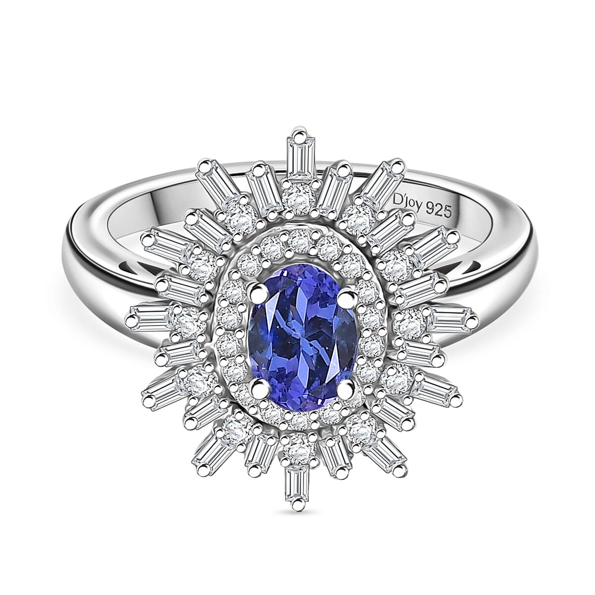 D'Joy Tanzanite & Moissanite Ring in Rhodium Overlay Sterling Silver 1.31 Ct.