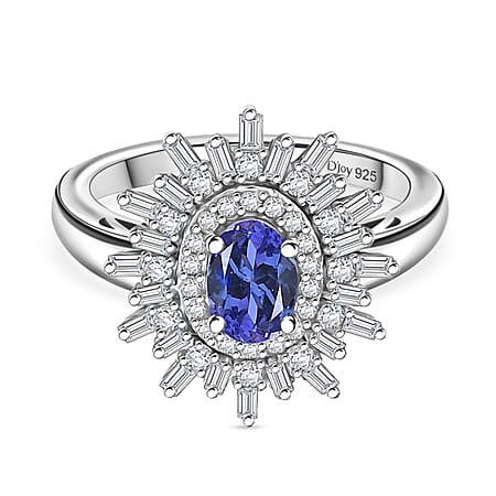 D'Joy Tanzanite & Moissanite Ring in Rhodium Overlay Sterling Silver 1.31 Ct.