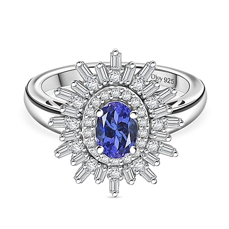 D'Joy Tanzanite & Moissanite Ring in Rhodium Overlay Sterling Silver 1.31 Ct.